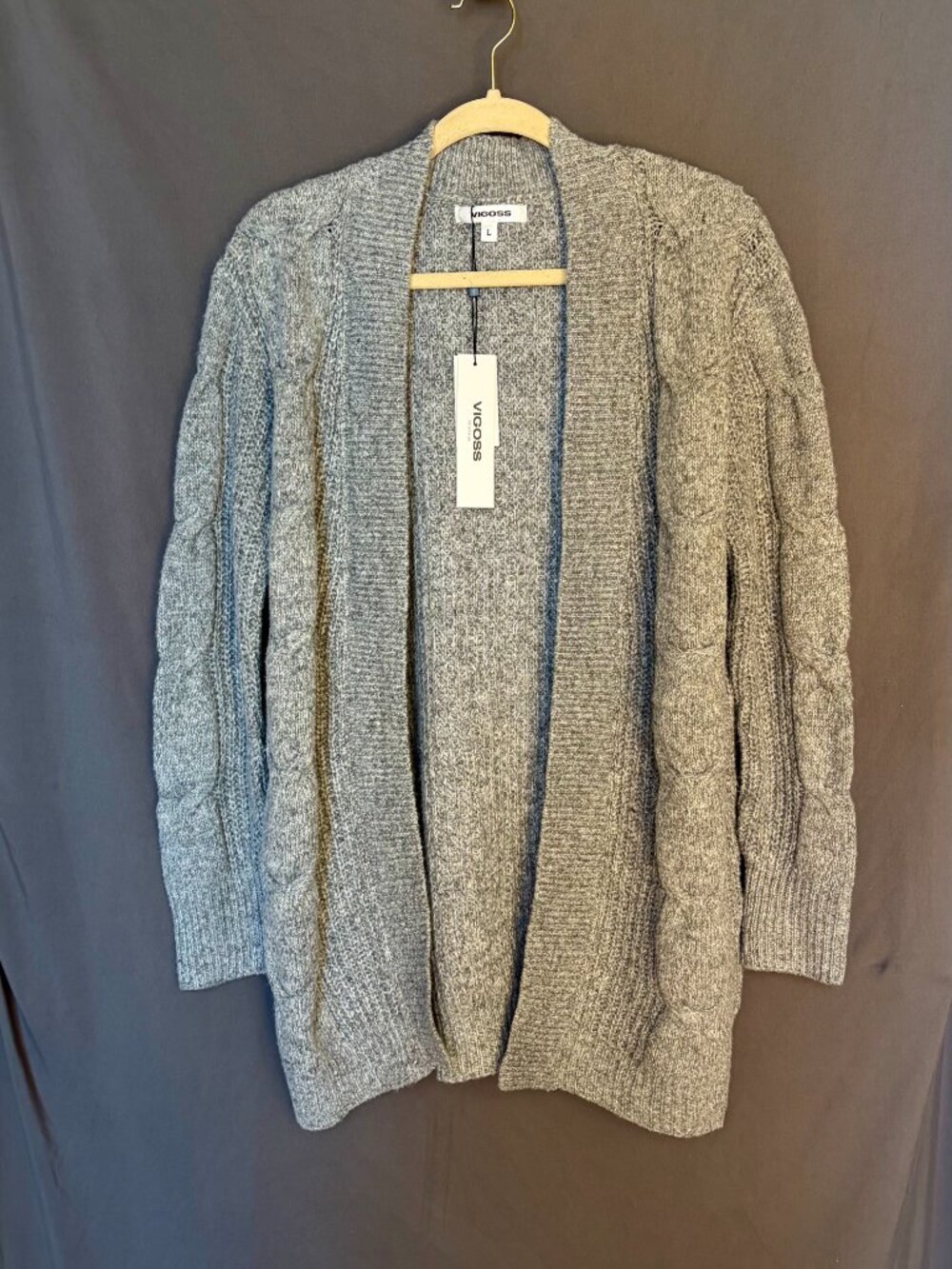 Vigoss Light Gray Cable Knit Women's Large Cardigan